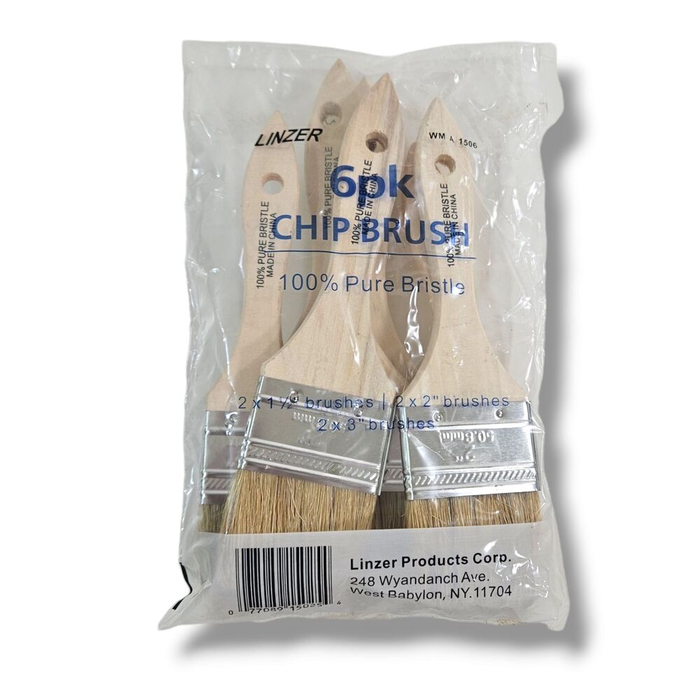 Linzer 6-Pack Chip Brushes 2x1.5 2x2 2x3-inch Pure Bristle Wood Handle Paint